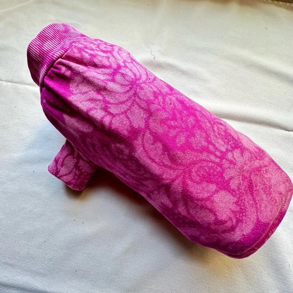 Handcrafted Magenta Damask Dog Sweatshirt | Upcycled One-of-a-Kind | Small